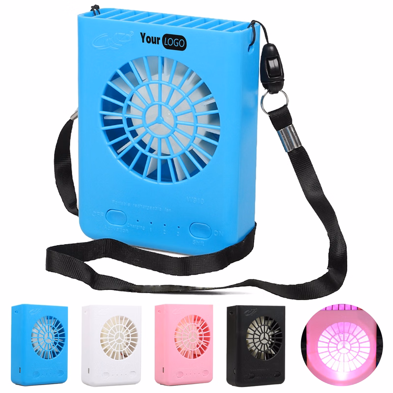 Plastic Portable Necklace Folding Fan With Night Light