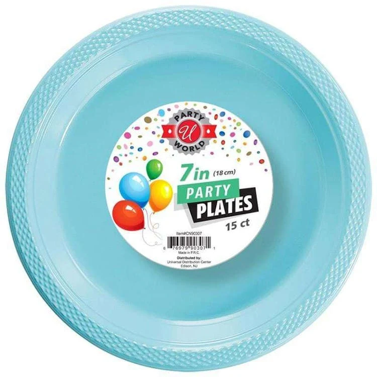 Light Blue Round Plastic Plates 7 " - 15 Count 1