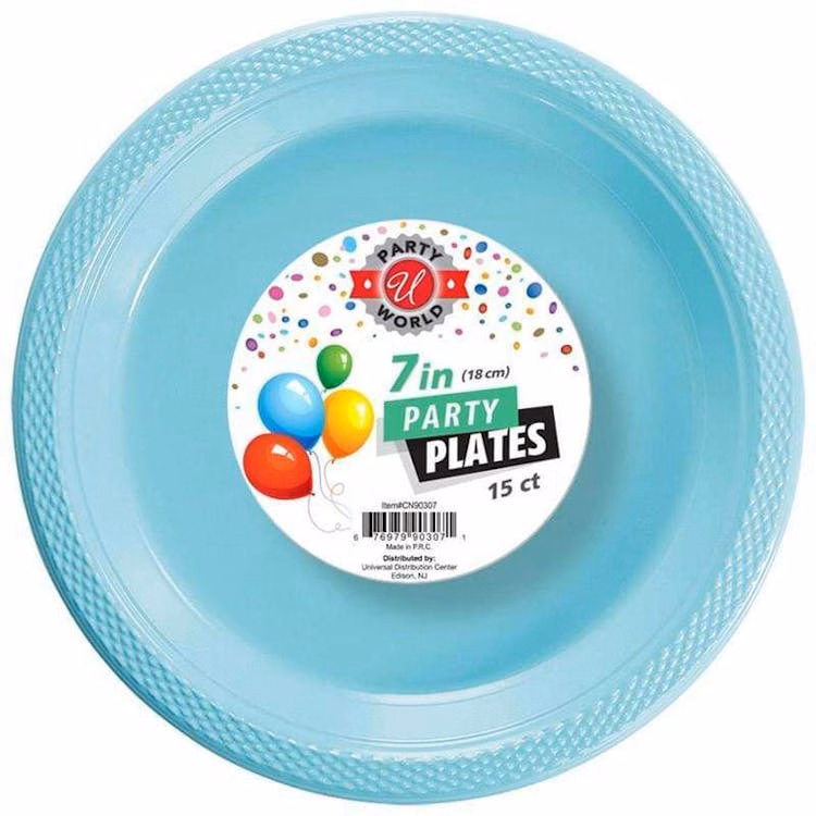 Light Blue Round Plastic Plates 7 " - 15 Count