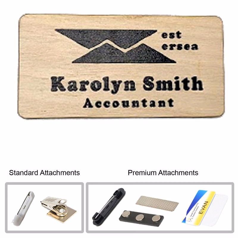 3"W x 1.25"H Printed Wood Badge