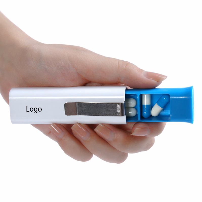 Portable Push Pull Pill Box with Metal Clip