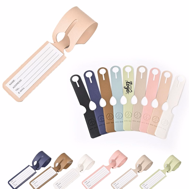 Elongated Double-Sided Leather Luggage Tag