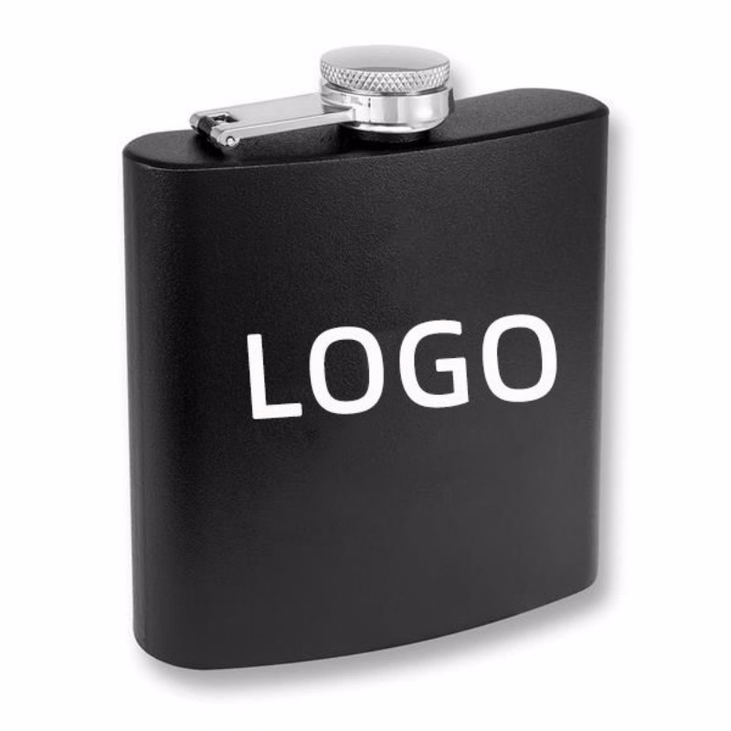 6 oz Black Powder Coated Stainless Steel Flask