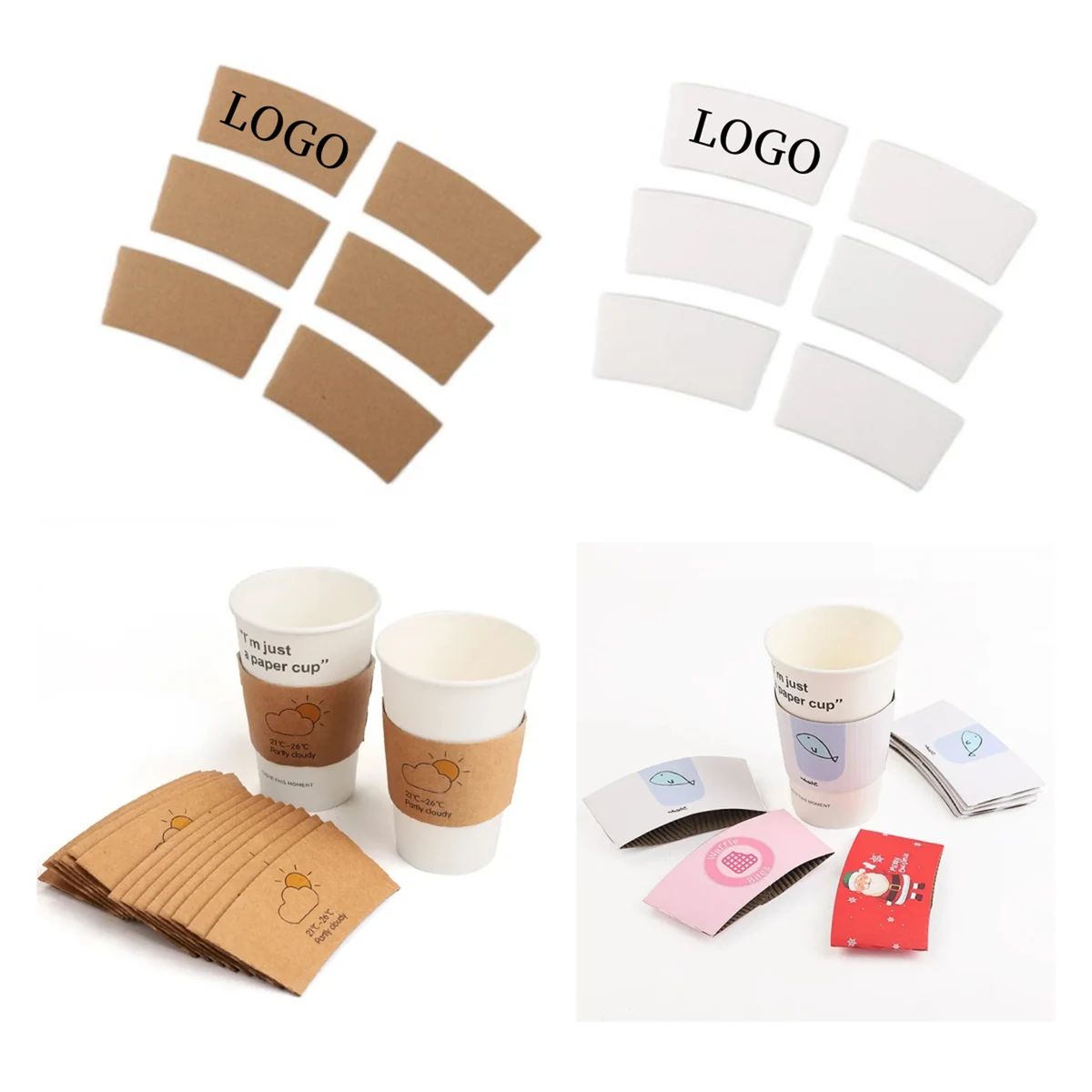 Disposable Paper Anti Scalding Cups Sleeves 8-24Oz 1