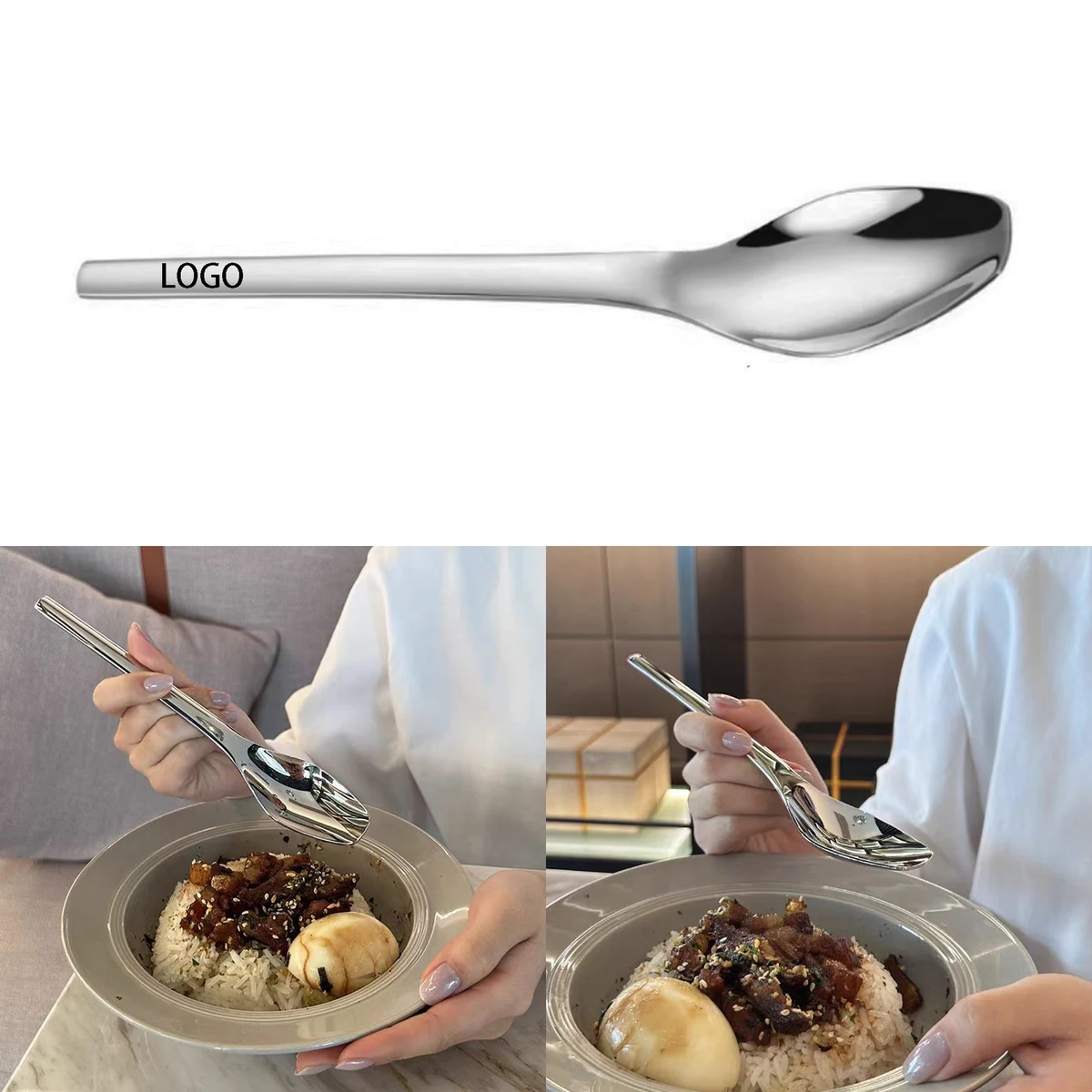 Stainless Steel Diamond-shaped Square Head Food Ladle 1