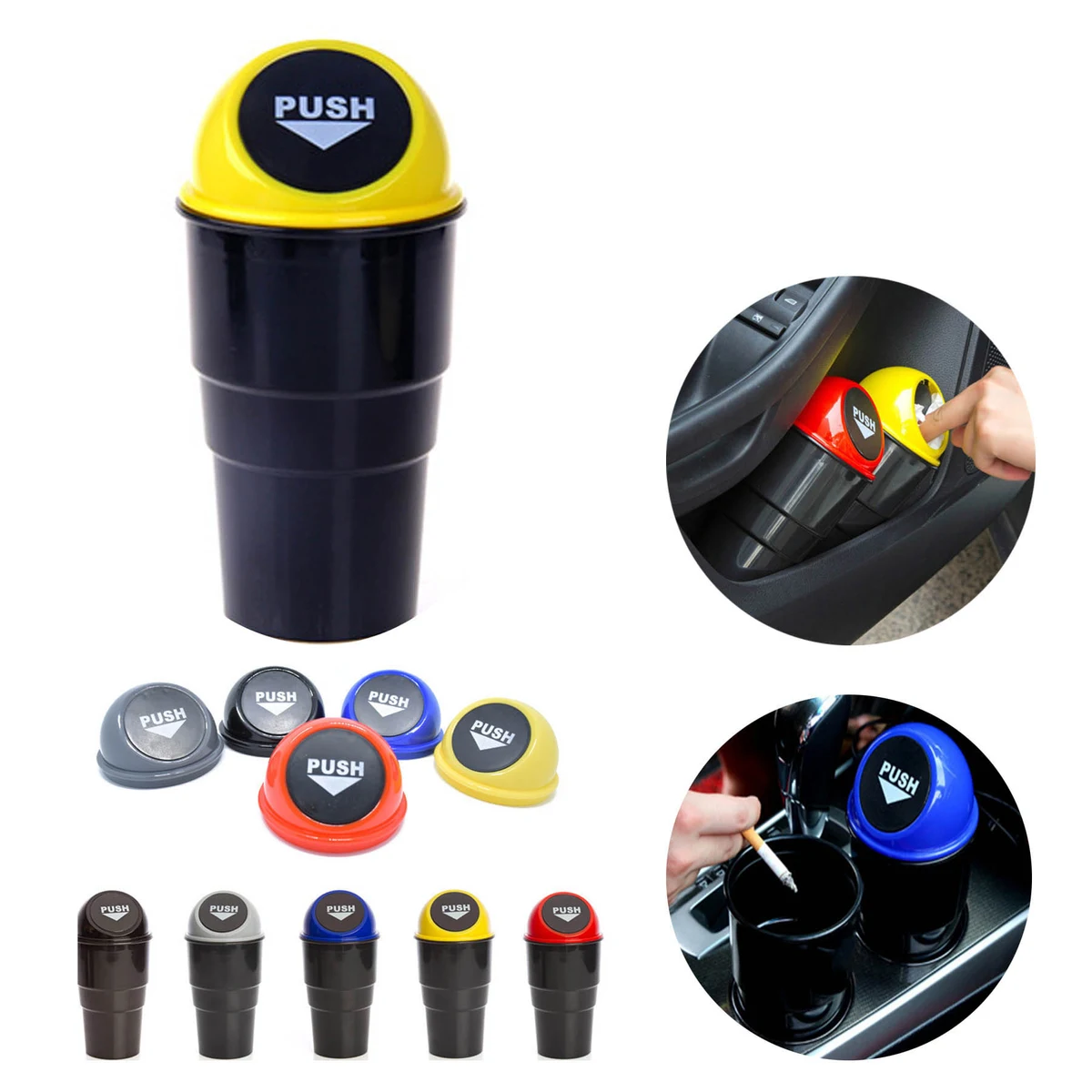 Plastic Push Lid Portable Garbage Trash Can 1