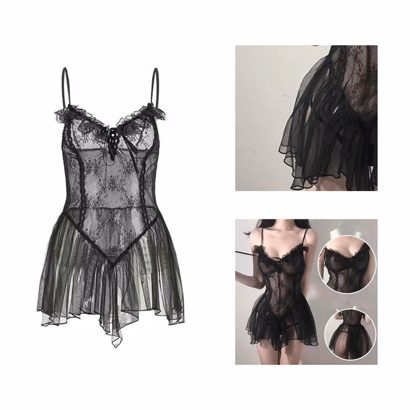 Alluring Lace Mesh Suspender Straps Sexy Lingerie Set