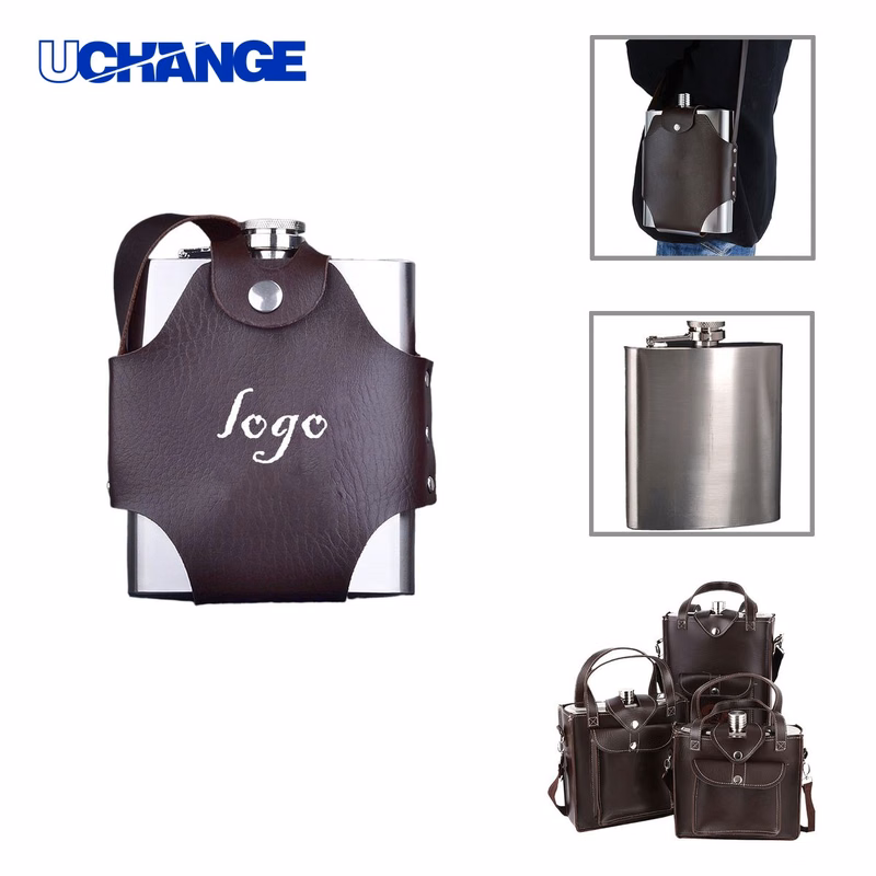 Leather-Wrapped Stainless Steel Flask