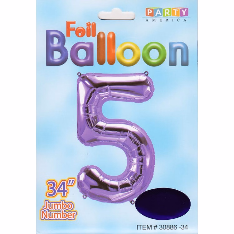 Mylar Number 5 Balloons - Purple 34"