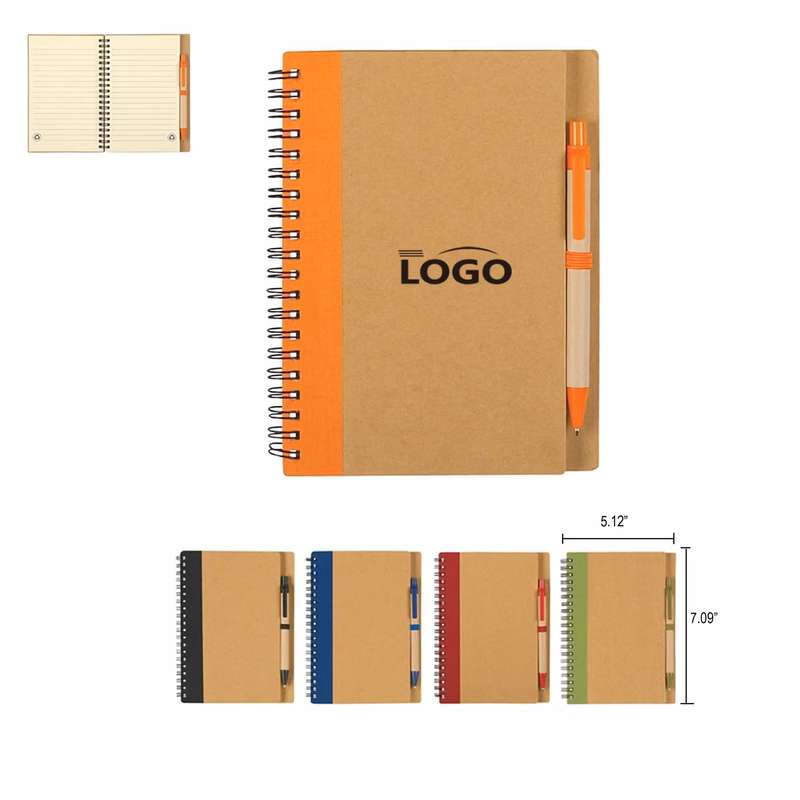 Soft Cover Kraft Eco-Inspired Spiral Notebook With Pen MOQ50