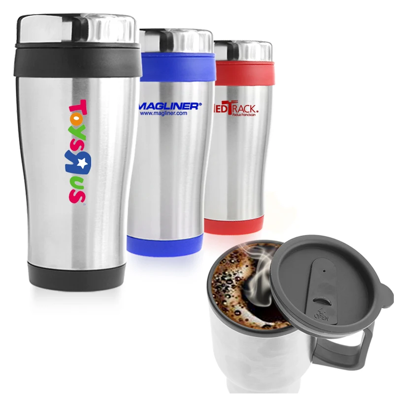 16 Oz. Traveler Double Wall Stainless Steel Tumbler (Silver/Black) 1