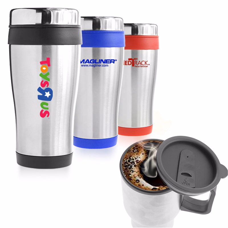 16 Oz. Traveler Double Wall Stainless Steel Tumbler (Silver/Black)