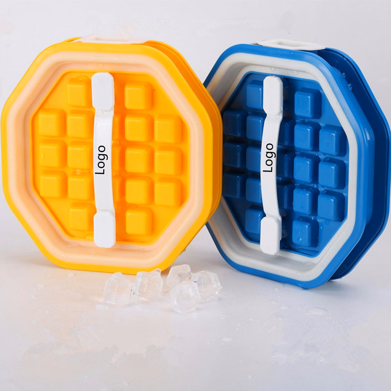 2 in 1 Portable Ice Ball Maker w/ Easy Release & Lid Silicone Ice Cube Mold--Octagon Shape