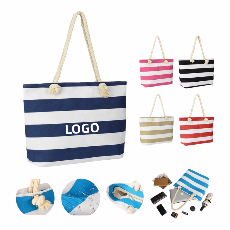 Capacity Striped Beach Bag