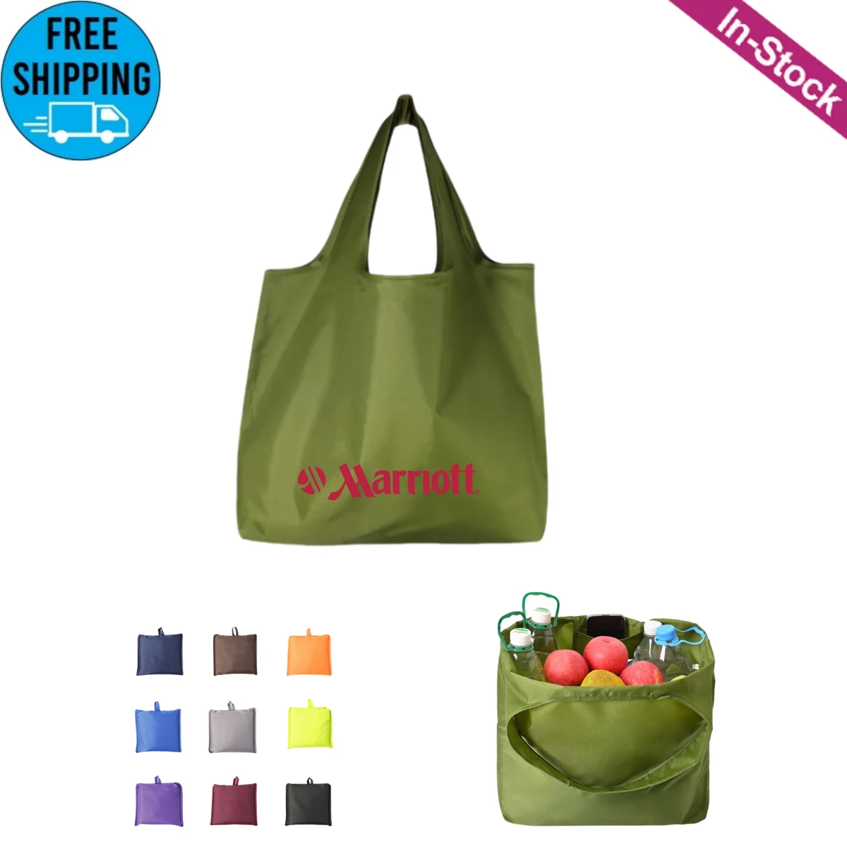 Foldable Reusable Oxford Grocery Bags, custom tote bag with logo imprint 1