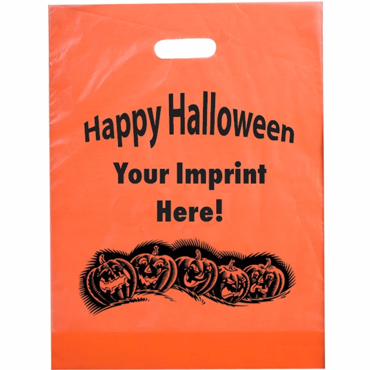 Orange Non Reinforced HDPE Frosted Die Cut Bag - Halloween