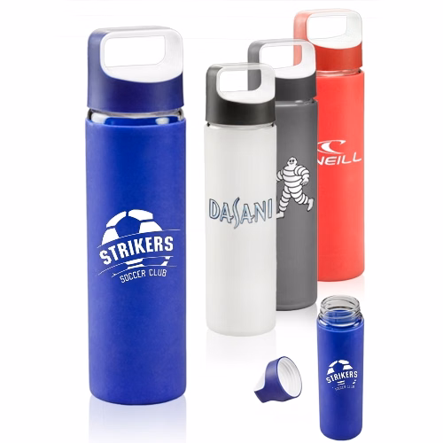 18 oz Brittania Glass Water Bottle with Solid Silicone Sleeves