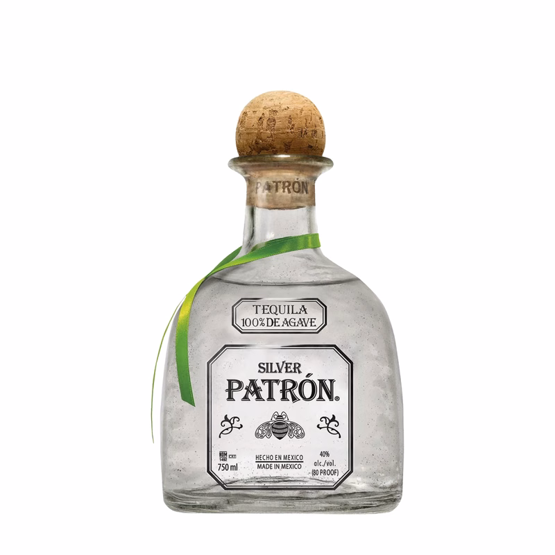 Etched Patrón Silver Tequila Liquor Bottle