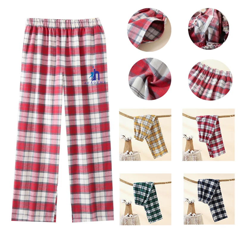 Women's Pajama Pants Long Sleep Soft Cotton Elastic Waist Bottoms Plaid Lounge 1