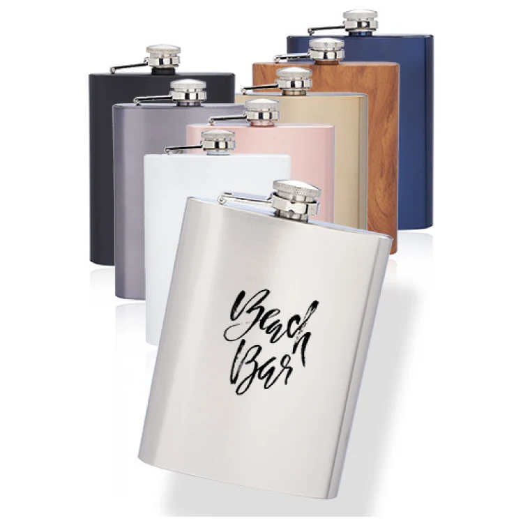 8 oz Verano Stainless Steel Hip Flask, custom water bottle with logo imprint 1