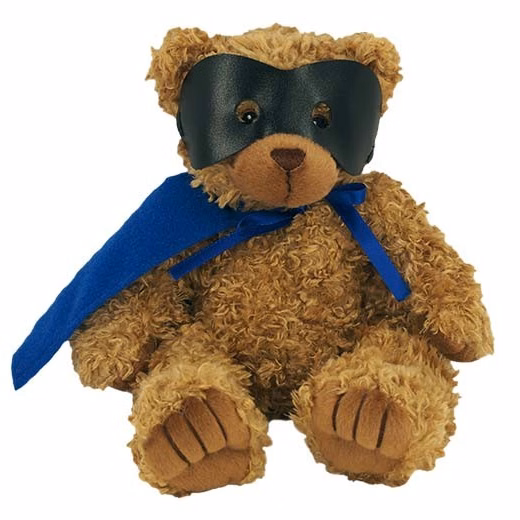 8" Super Hero Bear with Vinyl Mask and Blue Cape