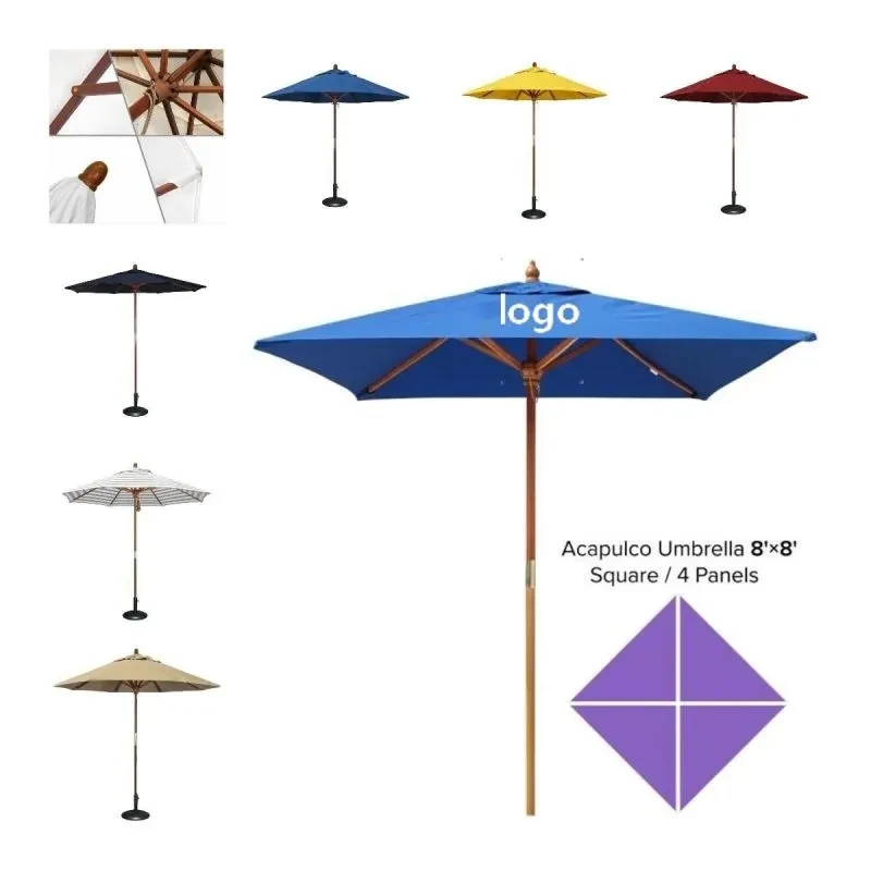 Commercial Market Umbrella-8'X8' 4 Panels Wood Pole 1