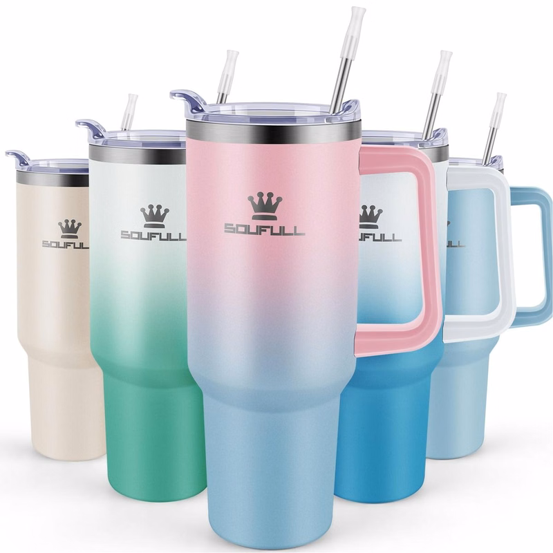 40 oz Tumbler with Handle and Straw Lid, 100% Leak-proof Travel Coffee Mug, Stainless Steel Insulate
