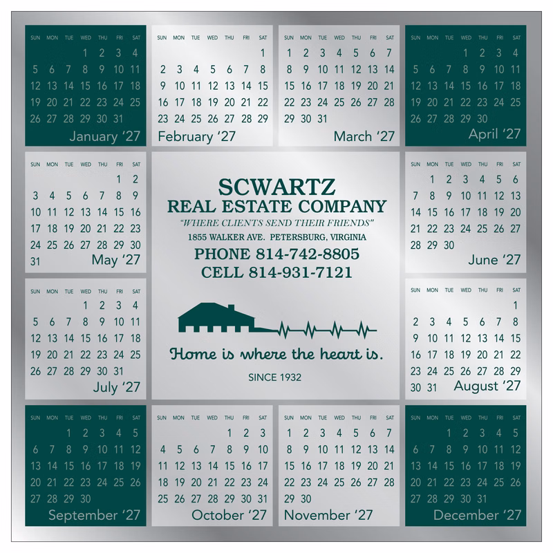 Chrome Mylar Year-at-a-Glance Wall Calendar