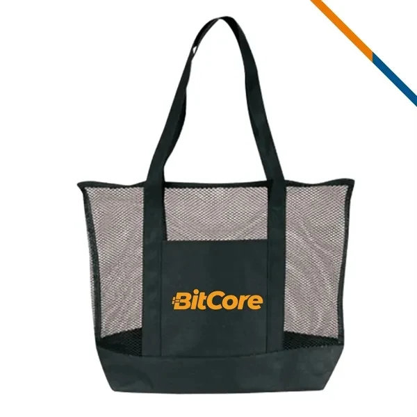 Custom Nylon Mesh and Polyester Tote Bag with Zipper — Beach and Gym Giveaway, custom tote bag with logo imprint 1