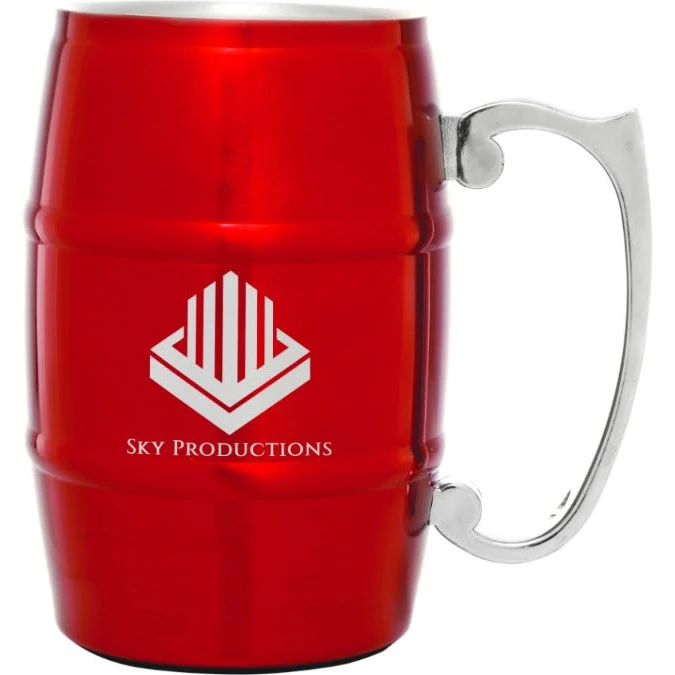 17 oz Red Stainless Steel Barrel Mug with Handle 1