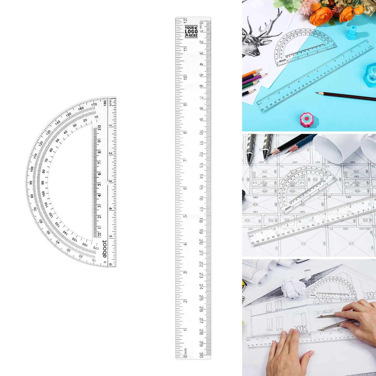 6 Inch Classroom Transparent School Supplies Rulers Plastic Clear Math Geometry Set Protractors 1