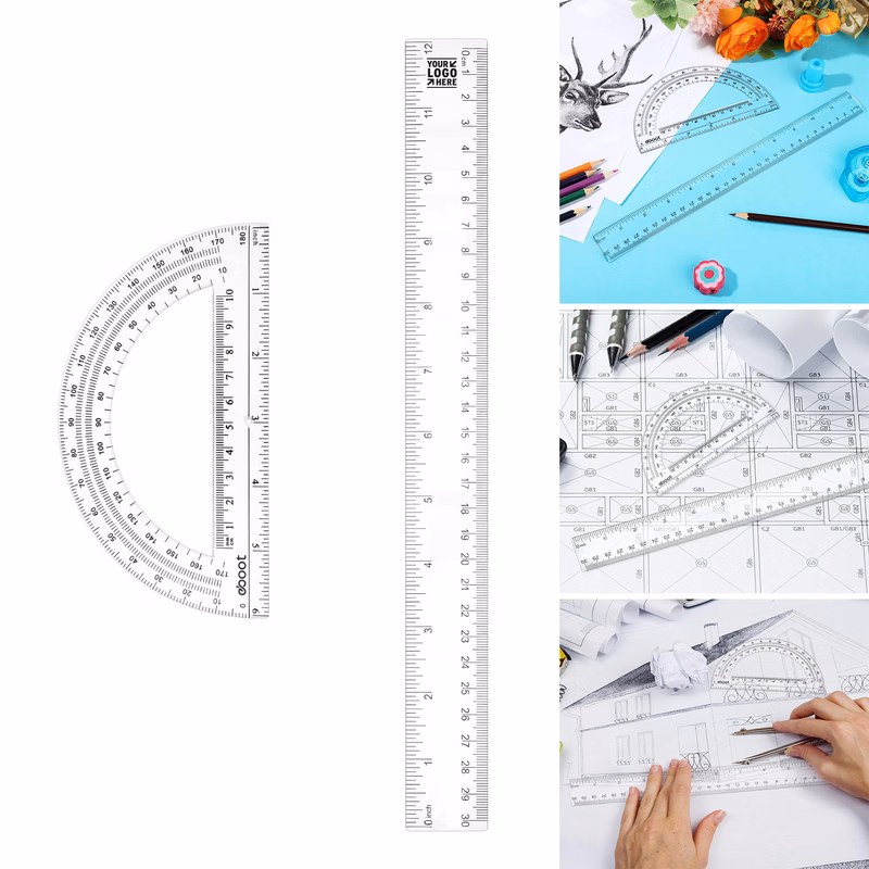 6 Inch Classroom Transparent School Supplies Rulers Plastic Clear Math Geometry Set Protractors