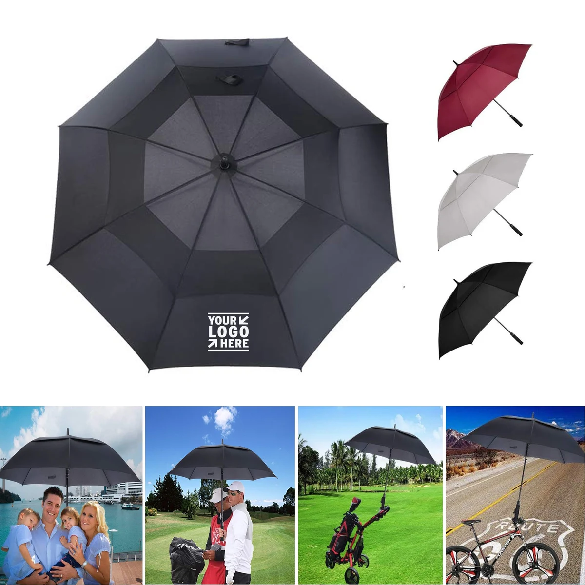 Extra Large Oversize Double Canopy Vented Windproof Waterproof Stick Automatic Open Golf Umbrellas 1