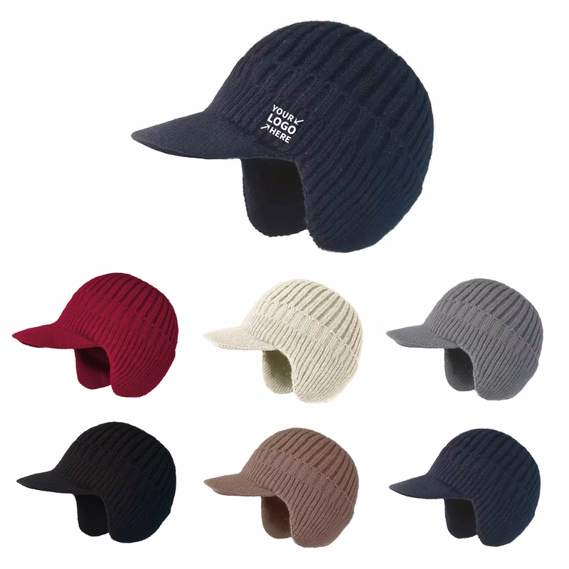 Winter Visor Beanie Hat with Earflaps