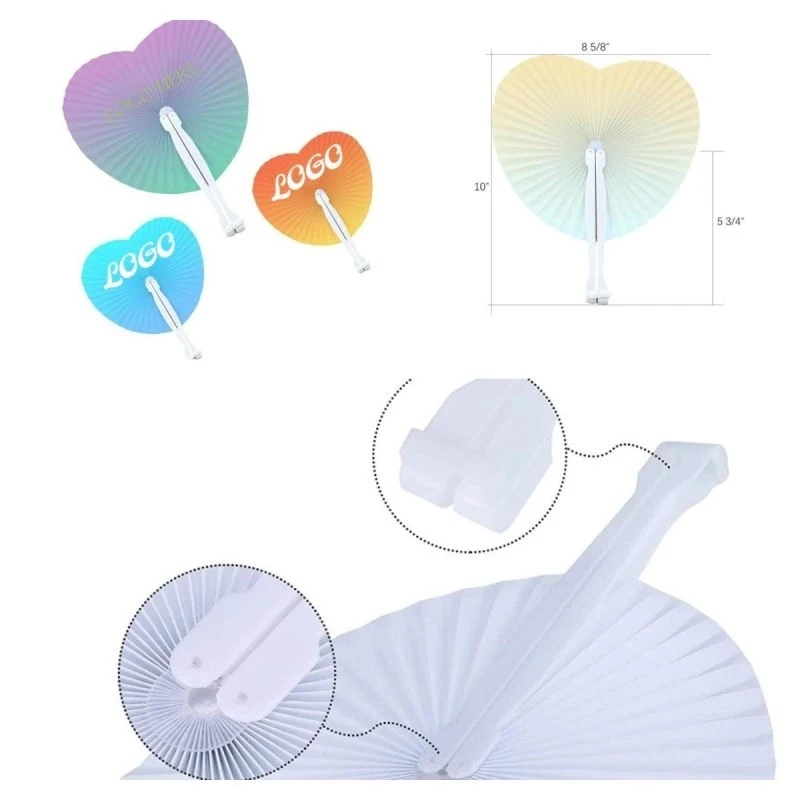 Heart Plastic Handle Paper Folding Fan 1
