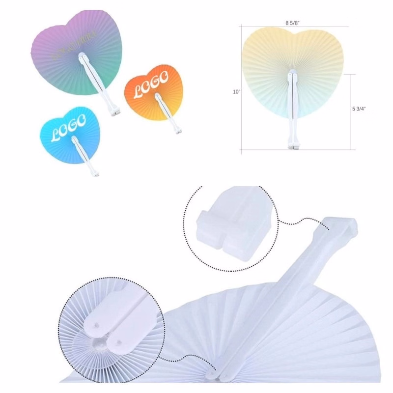 Heart Plastic Handle Paper Folding Fan
