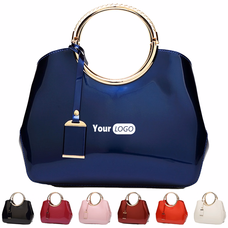 Pu Solid Color Glossy Handbag