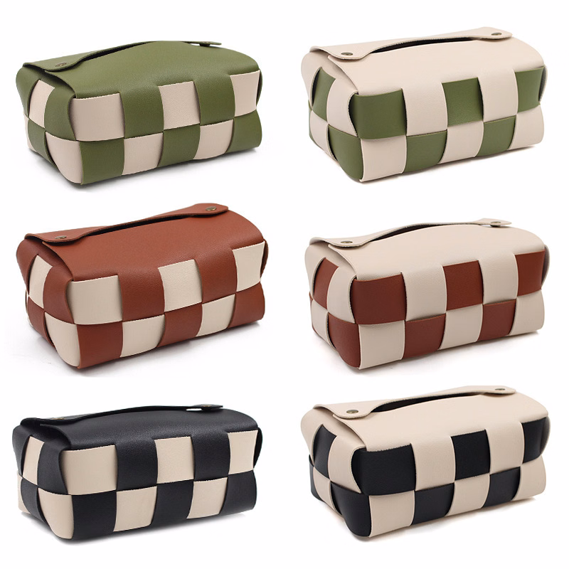 Modern Woven Pu Leather Tissue Box Holder