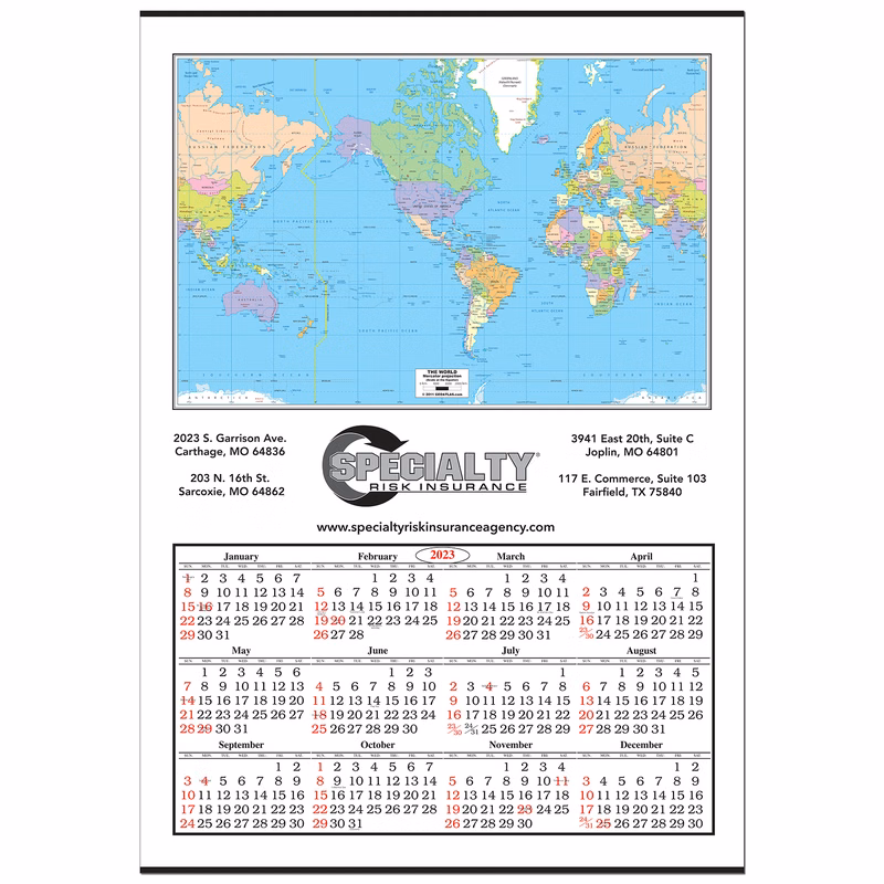 Jumbo World Map Calendar