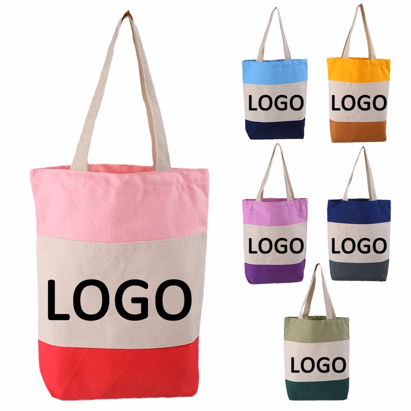 Custom Color-Blocking Canvas Shopping Handbag & Tote Bag