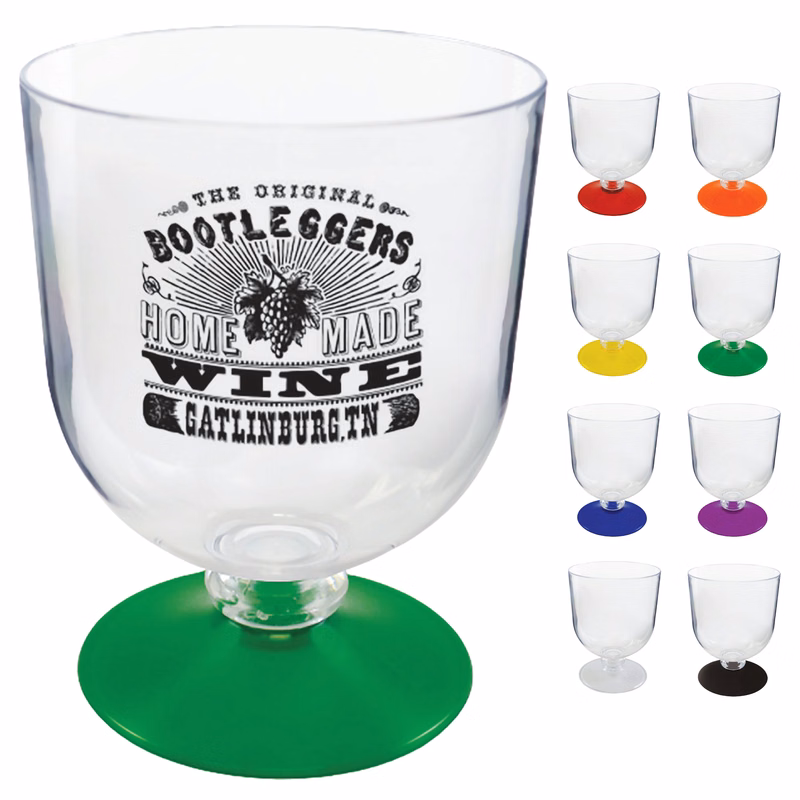 14oz Short Stem Plastic Wine Goblet with Your Choice of Base Color