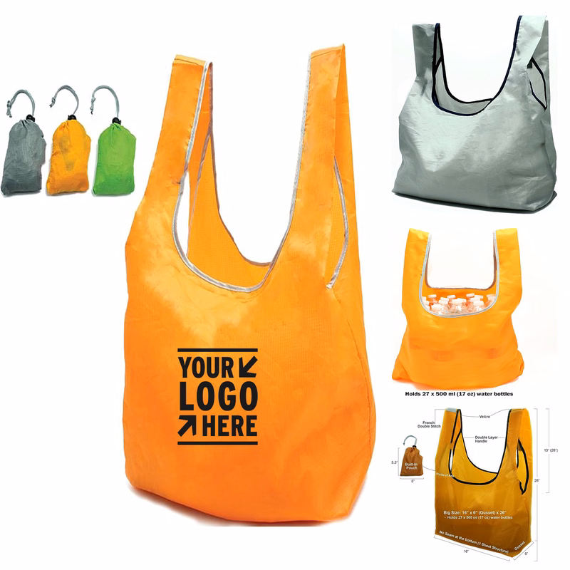 Built-in Pouch Super Strong Ripstop Nylon Foldable Reusable Grocery Shopping Tote Bag