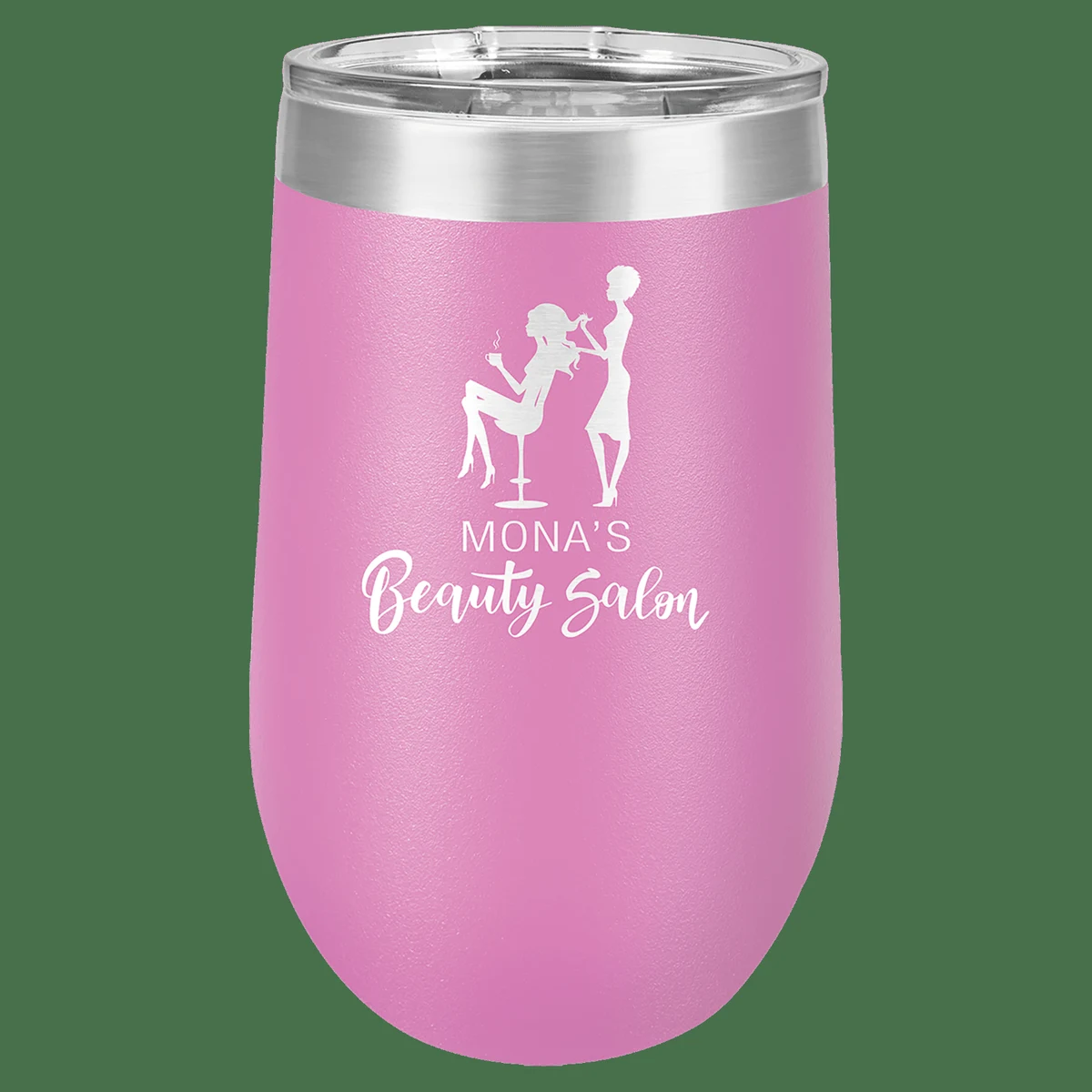 16 oz. Light Purple Laser Engraved Polar Camel Stemless Wine Tumbler w/Clear Lid 1
