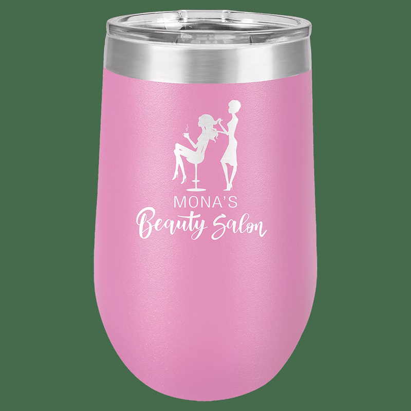 16 oz. Light Purple Laser Engraved Polar Camel Stemless Wine Tumbler w/Clear Lid