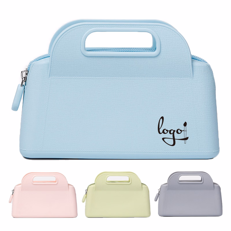 Silicone Travel Makeup Cosmetic Pouch With Handle MOQ20