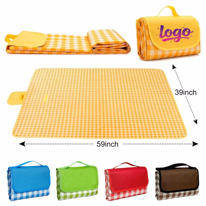 MOQ10 Checkered Waterproof Picnic Blanket With Carry Handle
