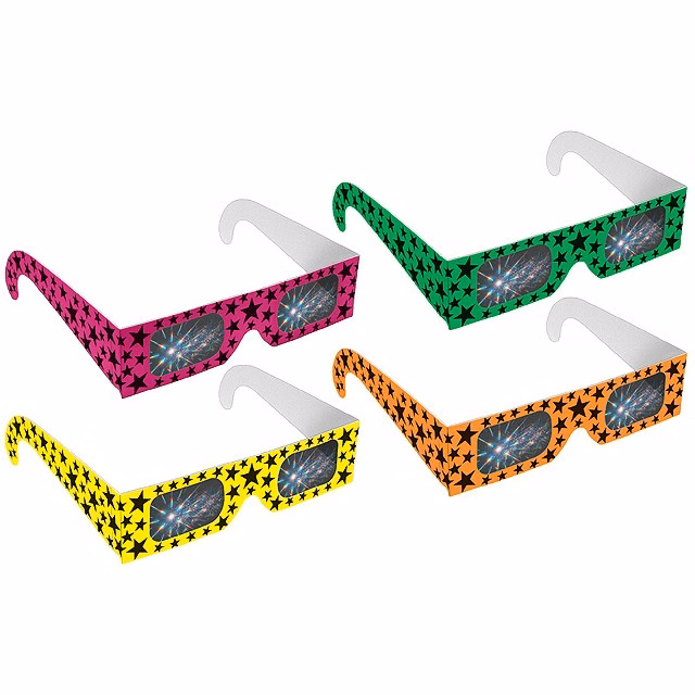 Fireworks Glasses - Assorted Neon w/ Stars - Stock Imprint