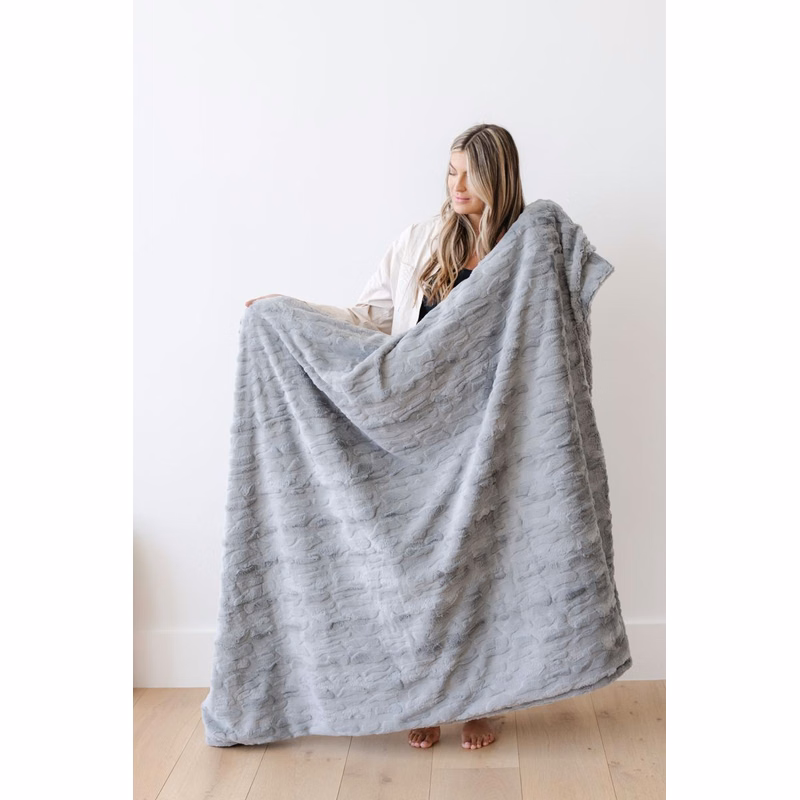 Patterned Faux Fur Zippered Gray-XL Luxury Blanket (60x80)