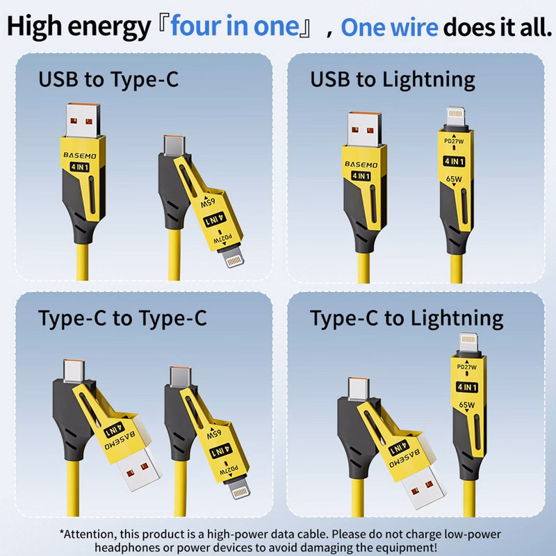 Retractable 4 in 1 USB Fast Charging Cable 65W