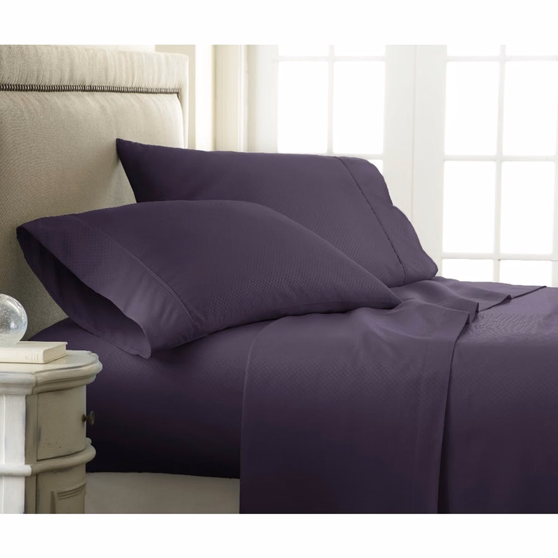 Premium Embossed Sheet Sets - Purple Cali King Checker Design 4 Set